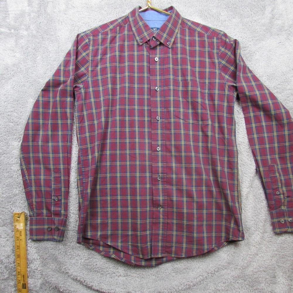 George Shirt Mens Small Red Plaid Long Sleeve Button Front Classic Casual